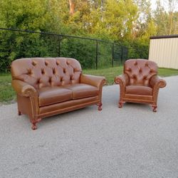 High-End Chesterfield Leather Sofa & Chair - Free Delivery Today - Made In North Carolina