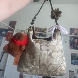 Coach Signature Optic Chelsea Shoulder Bag Hang Bag Hobo 10990 Brown Tan