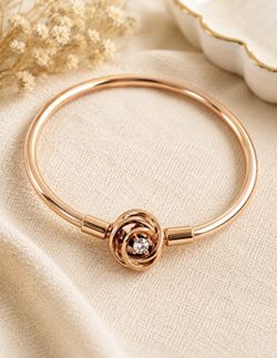 Pandora Rose Gold Color Bangle Bracelet with Diamond Accent