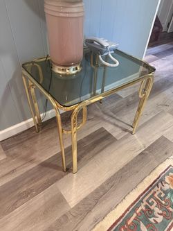 Vintage Brass and Smoked Glass End Table - Hollywood Regency Side Table - Gold Metal