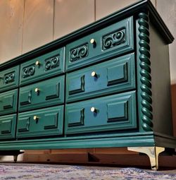 green emerald velvet dress Richmond Ridged Wide 6 Drawer Dresser, Matte Sage Green main image 0
