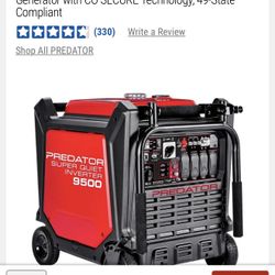PREDATOR 9500 Watt SUPER QUIET Inverter Generator with CO SECURE Technology Low Hours 2 Available 