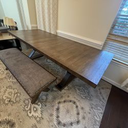 Wood Dinning Table and Bench 