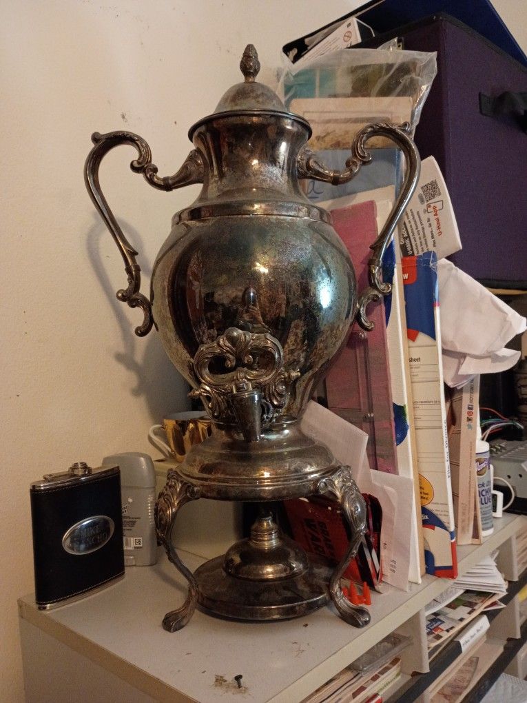 Large Silver plated Samovar Teapot / coffee urn with warmer burner