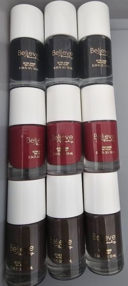 New Believe Beauty Ultra Shine Nail Polish Bulk Lot of 10 (3 Black, 3 Red, 4 Grey) All for $5