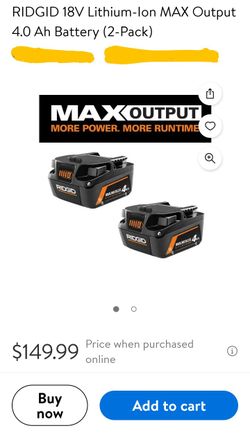 Ridgid Two Pack 4ah Max Output Batteries NEW!