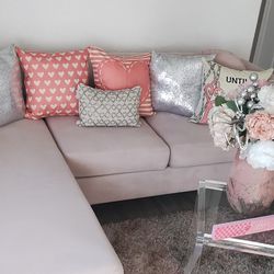 Pink Apartment Size Sectional, Rug And Decor+