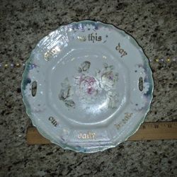 Vintage Porcelain China 2 Handled Decorative Plate,  Bavaria, 9 1/3"