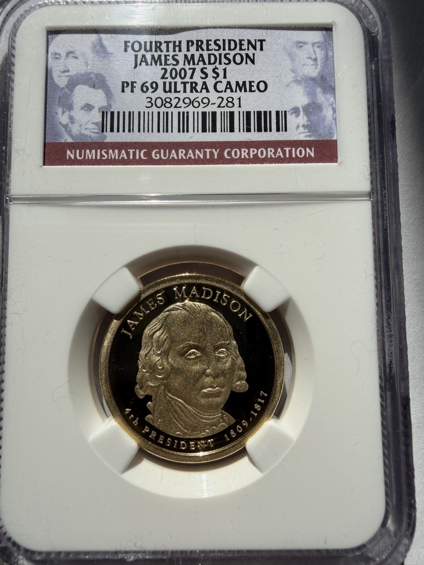 2007-S James Madison $1 – PF69 Ultra Cameo – Fourth U.S. President