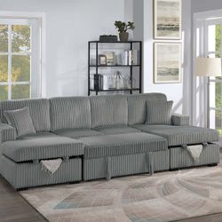 3pcs Sectional Sofa w/2 storage chaise &pulloutbed
