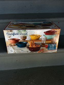 Brand New Over and Back "Comfort Food" 6-Piece Handled Bowl Set - Stoneware