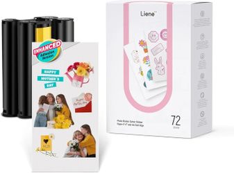 NEW Liene Sticker Paper & Cartridge 2 Ink Cartridge Refills & 72 Sheets 4x7" Photo Paper