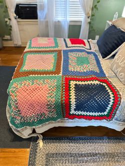 Handmade Granny Square Crochet Afghan Blanket