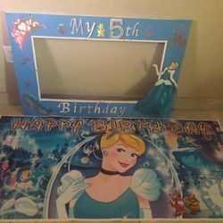 cinderella banner & photo frame ( Birthday Decor )