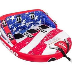 Airhead Super Mable 3 Person Towable Tube Inflatable Boat Dual Tow USA Stripes!