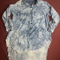 Thrill Jeans Jacket Women’s  Size 1X Ripped Distressed Long THRASHED style