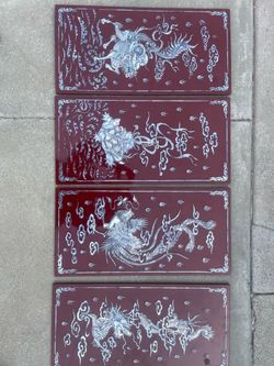 Vietnamese Lacquer Mother of Pearl Inlay Wall Panels Set 4 NEW Dragon Phoenix