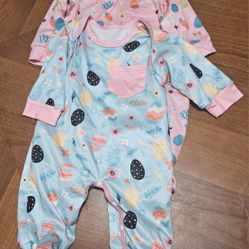 1-3:Months Baby Girl Easter Egg Print  Footie Pajamas Set