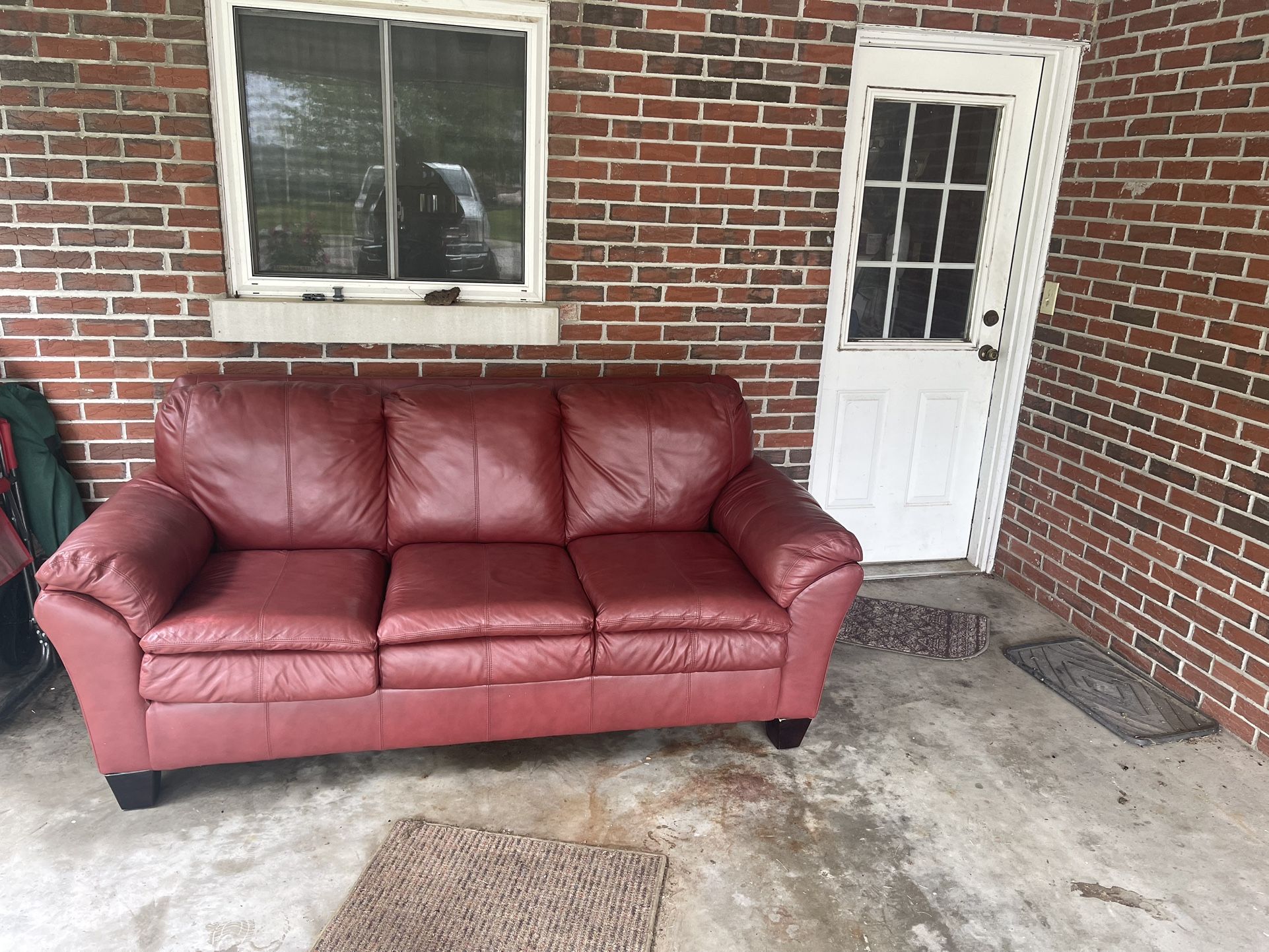 Red Leather Sofa, Chair And Ottoman