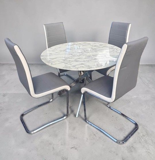 Round Marble Table With 4 Chairs New Set