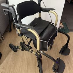 Foldable Rollator Walker with Seat for Seniors,Lightweight 2-in-1 Rolling Walkers and Wheelchair Combo