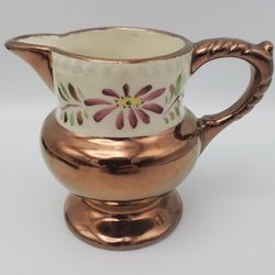 Victorian Copper-Lustre Floral White Top Creamer