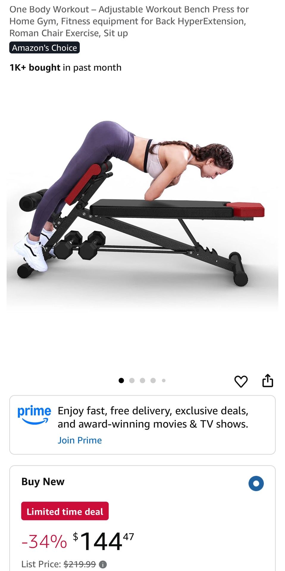 One Body Workout – Adjustable Workout Bench Press for Home Gym, Fitness equipment for Back HyperExtension, Roman Chair Exercise, Sit up