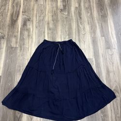 Navy Blue Drawstring Maxi Skirt 