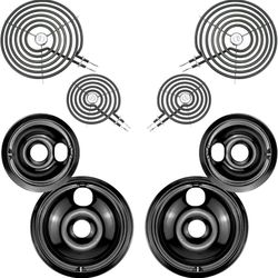 Electric Stove Burner Drip Pans WB31M19(8”) WB31M20(6”) and Electric Stove Top Burner WB30M1(6") WB30M2(8") Compatible for G-E Hot-point Ken-more Gene