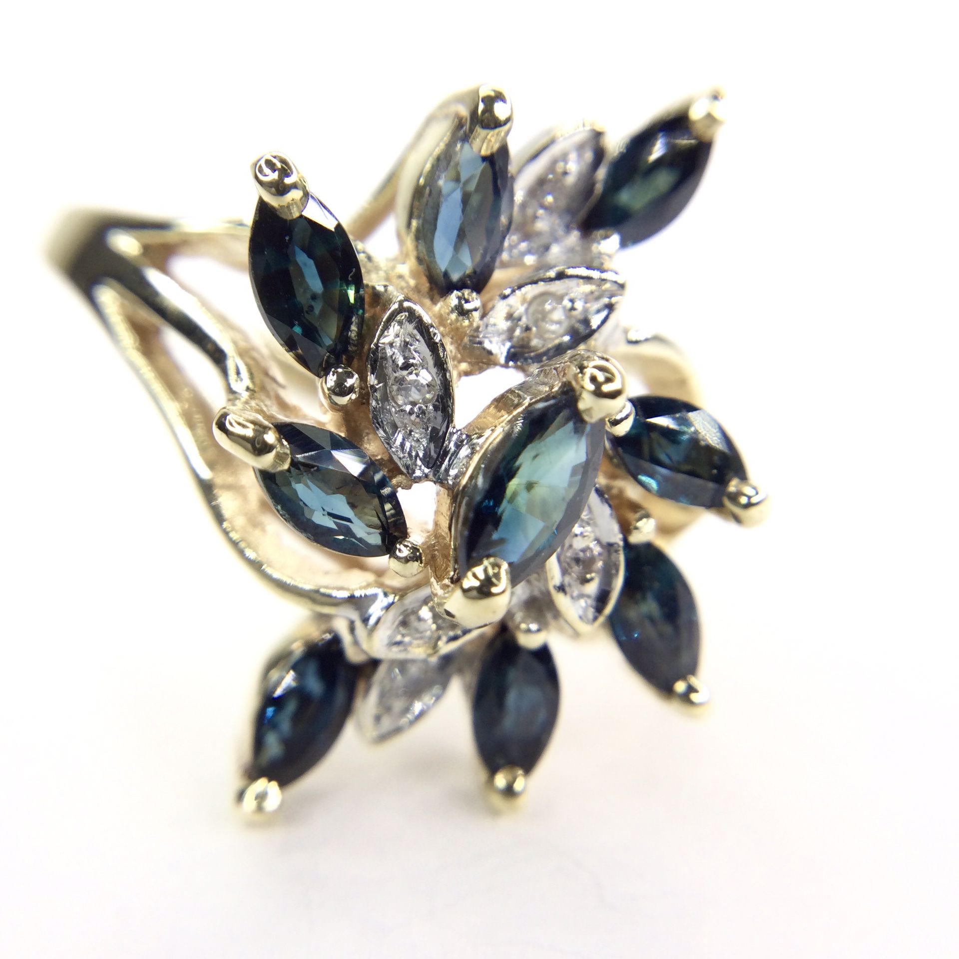 10K Sapphire & Diamond Cocktail Gold Ring 