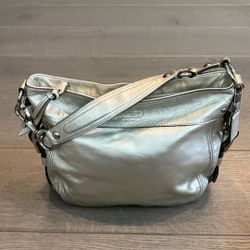 Coach Metallic Silver Leather Handbag Satchel 