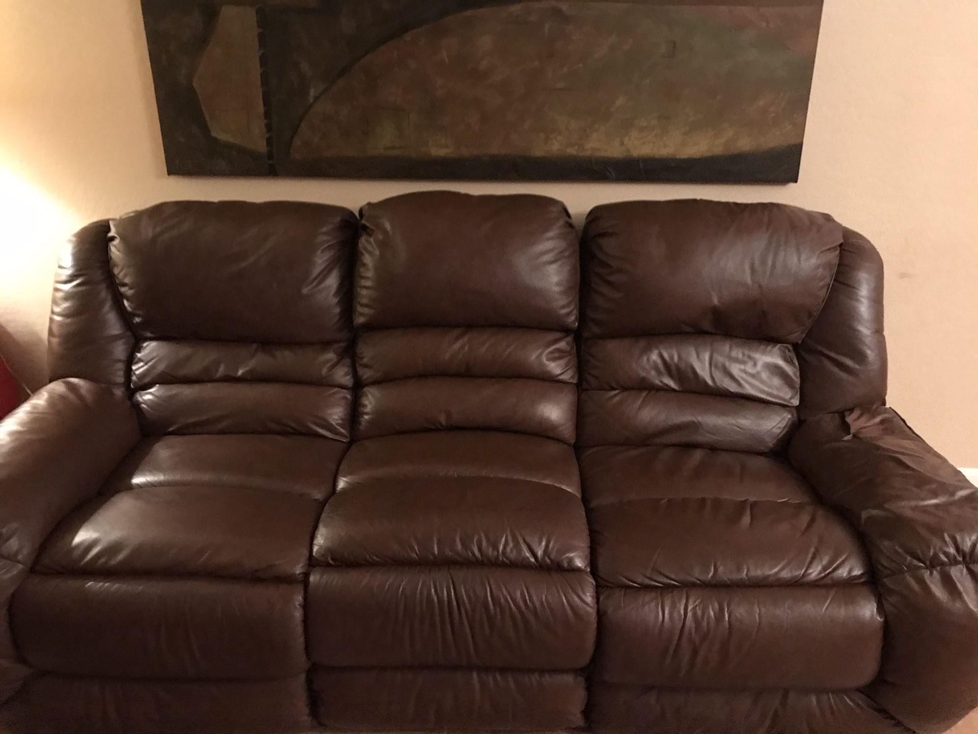 Couch and love seat brown leather recliners