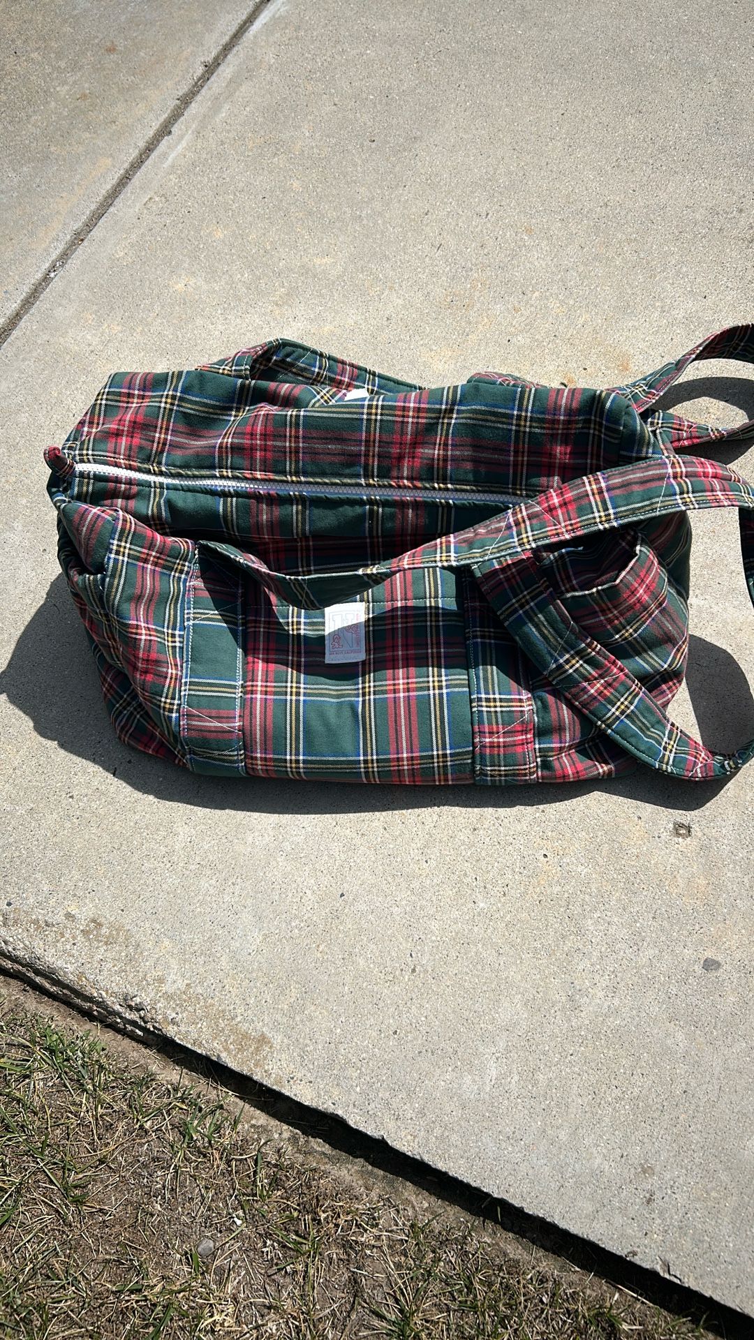 Plaid Diaper Bag With Matching Burp Cloth And Changing Pad