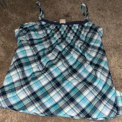 Faded Glory Blue Plaid Tank Top