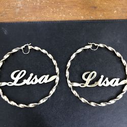 Bamboo earrings set With Name plate, 14k Gold