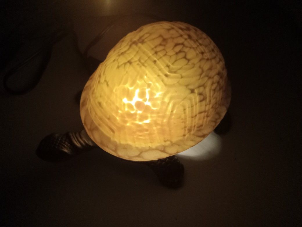 Brass And Amber Colored Turtle Lamp