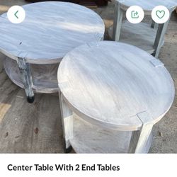 Wood Center Table With 2 End Tables 