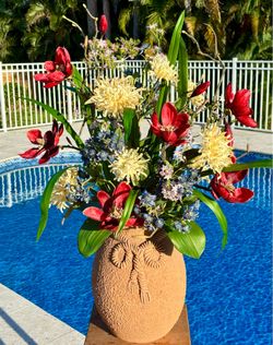 32” Faux Floral Arrangement in Terra Cotta  Vase