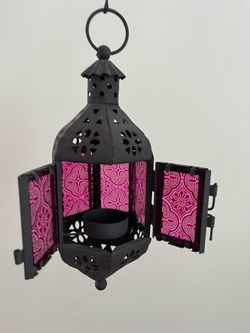 Hanging Purple Glass tea light candle holder