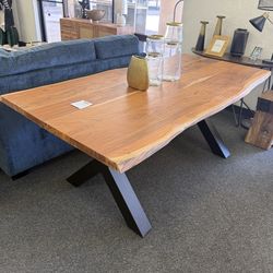 80” solid wood live edge dining table with steel legs