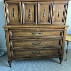 Mid Century Modern White fine Furniture Tall Boy In butternut 