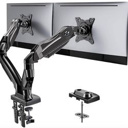 Dual Monitor Stand - Adjustable Spring Monitor Desk Mount Swivel Vesa Bracket with C Clamp