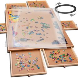 1500 Piece Rotating Wooden Jigsaw Puzzle Table - 6 Drawers, Puzzle Board With Puzzle Cover | 27” X 35” Jigsaw Puzzle Board Portable - Portable Puzzle 