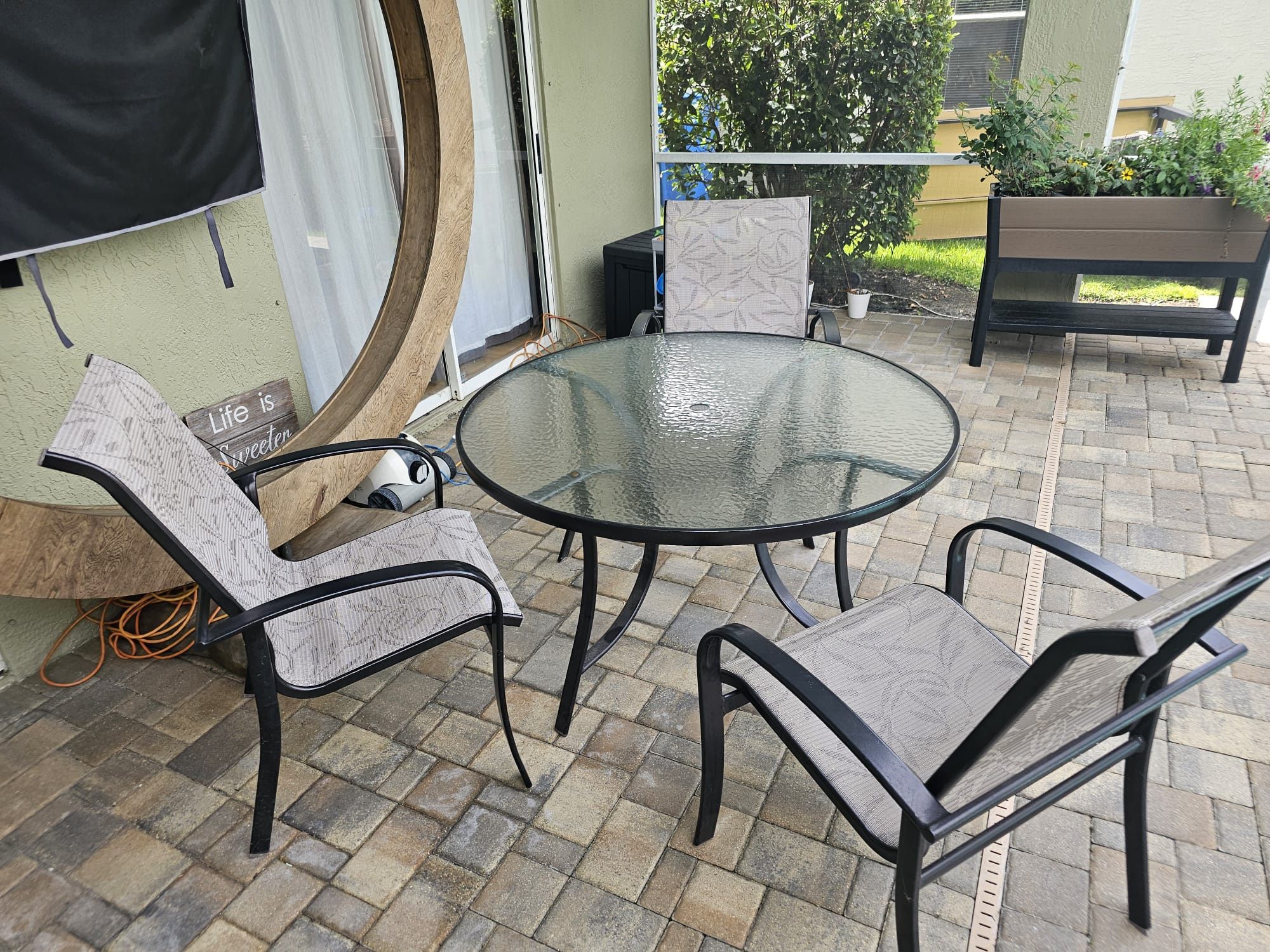 Aluminum Patio Table With 3 Stacking Chairs