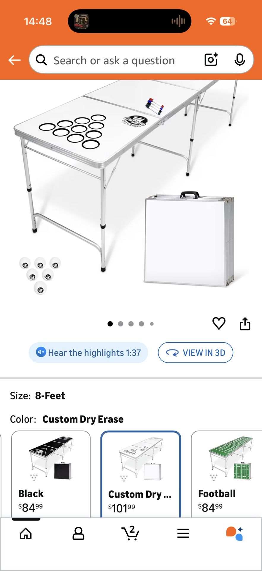 GoPong 8 Foot Portable Beer Pong/Tailgate Tables