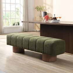 64.00-Inch Green Bouclé Upholstered Bench