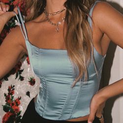 Brand New w/ Tags Satin Blue Corset Adjustable Straps