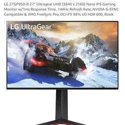 LG UltraGear 27” 4K Nano IPS Gaming Monitor – 144Hz / G-SYNC / HDR