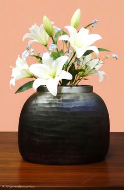 Crate& Barrel Large Jamila Vase Oval Fluted Metal India 13"×10"