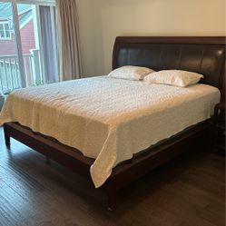 Wooden Bed Frame With New Mattress 